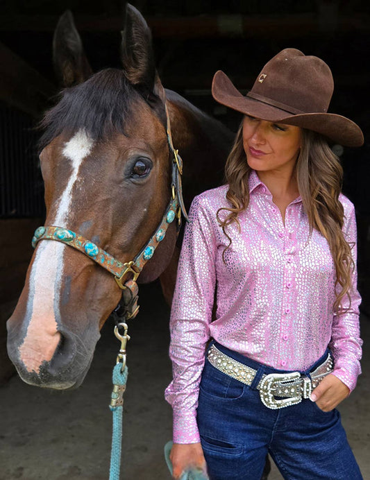 Cowgirl Tuff | Pullover Shirt | Iridescent Chrome Print Lightweight