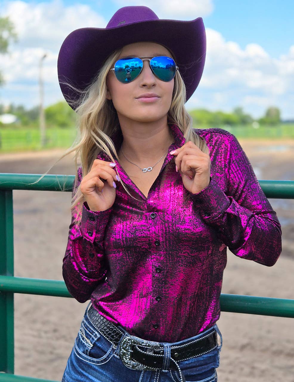 Cowgirl Tuff | Chemise Pullover | Foil And Black Shimmer Stretch