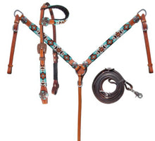 Load the image into the gallery, Tack Set | Turquoise &amp; Orange Beaded Aztec
