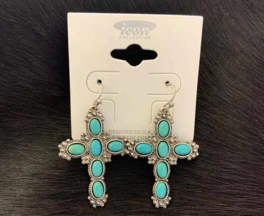 Boucles D’oreilles | Croix Turquoises