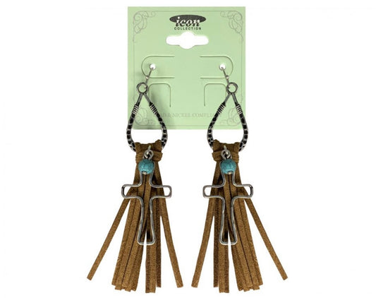 Boucles D’oreilles | Croix Turquoise et Franges
