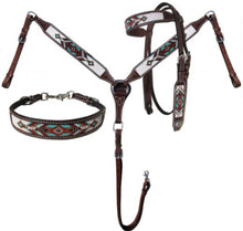 Load the image into the gallery, Tack Set | Teal, Brown &amp; White Navajo Beaded Inlay
