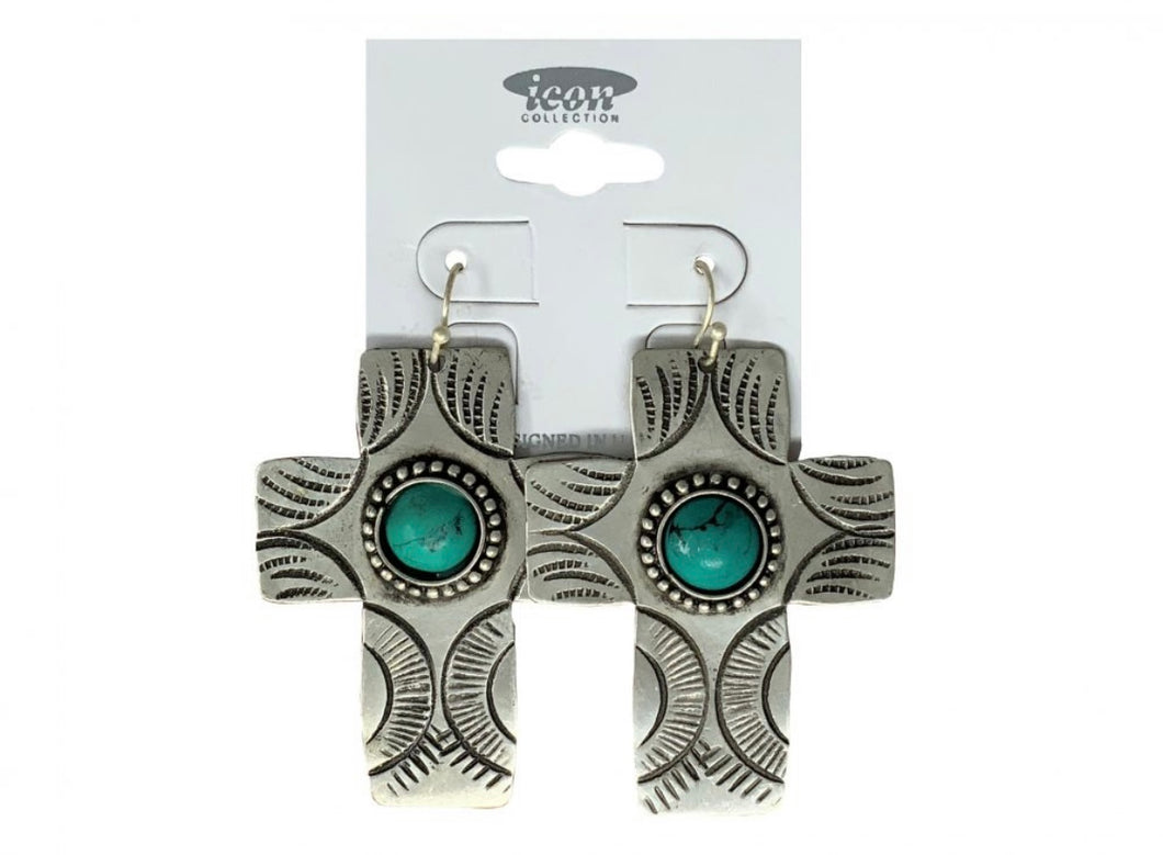 Boucles D’oreilles | Croix Turquoise Stone