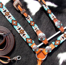 Load the image into the gallery, Tack Set | Turquoise &amp; Orange Beaded Aztec
