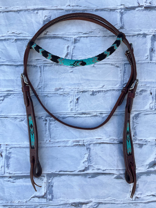 Headstall | Browband | Teal Feathers