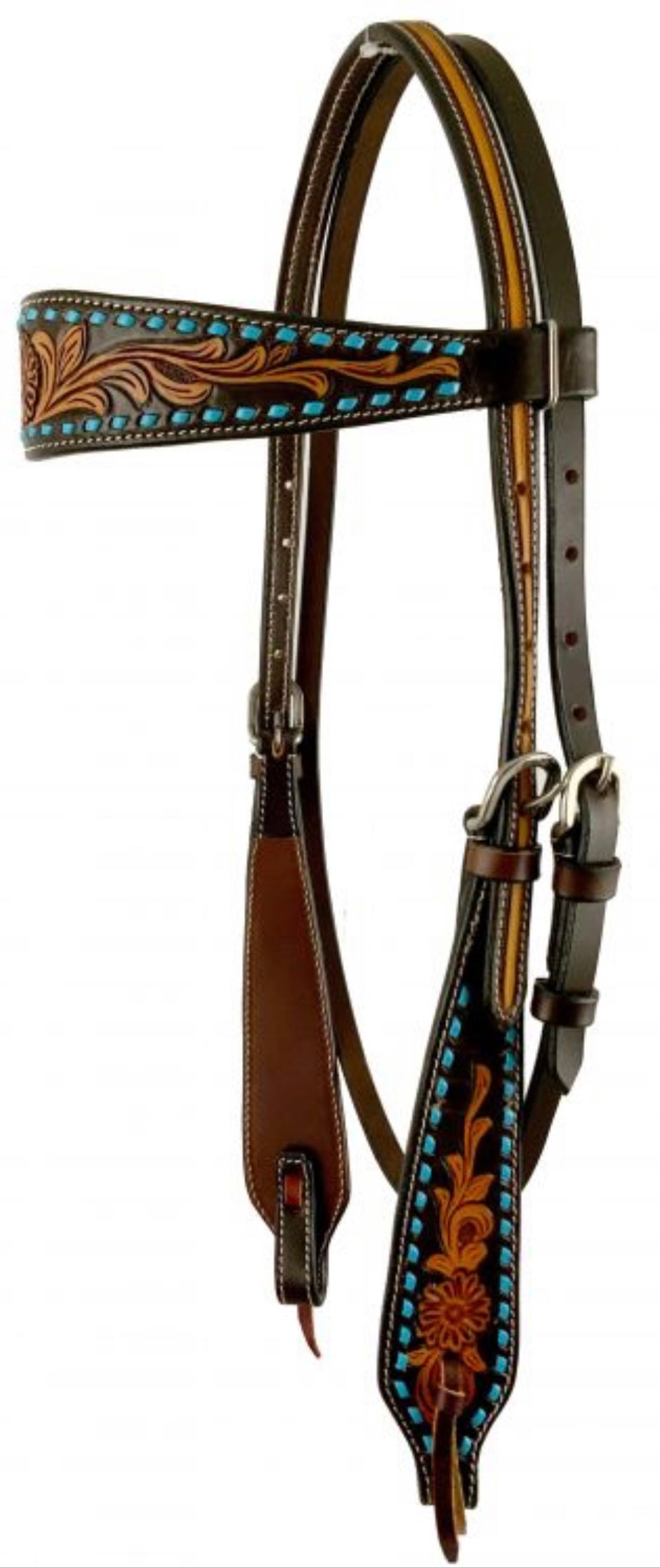 Headstall | Browband | Teal Floral Tooling