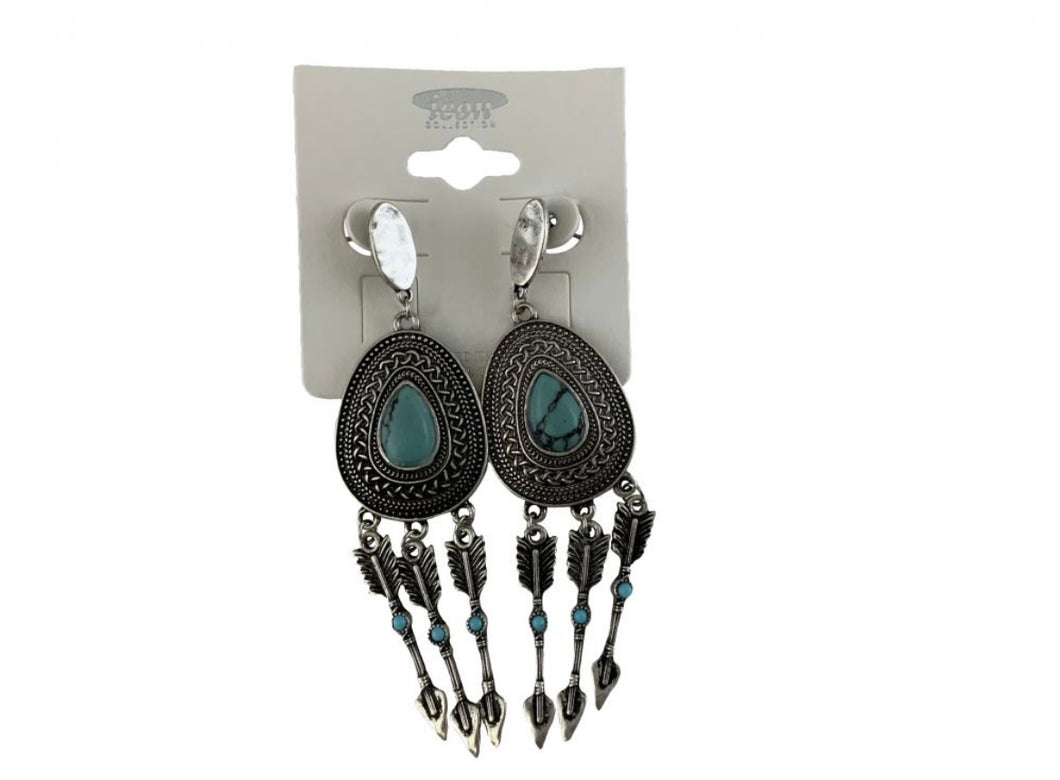 Earrings |  Teal Conchos and Feathers