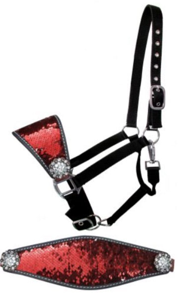 Halter | Red and Gold Sequins Noseband