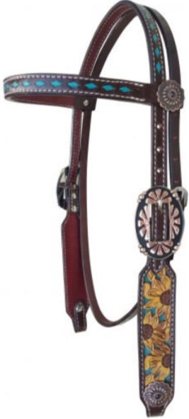 Headstall | Browband | Teal Sunflowers