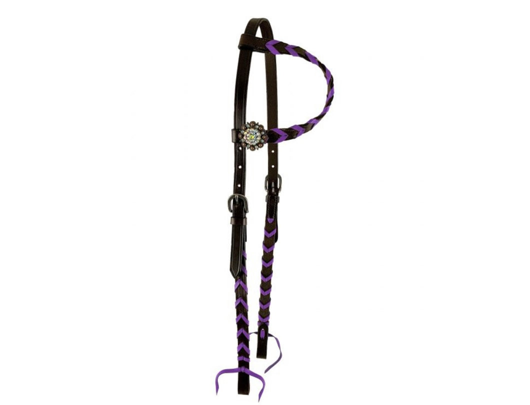 Headstall | One Ear | Purple Braided Lacing