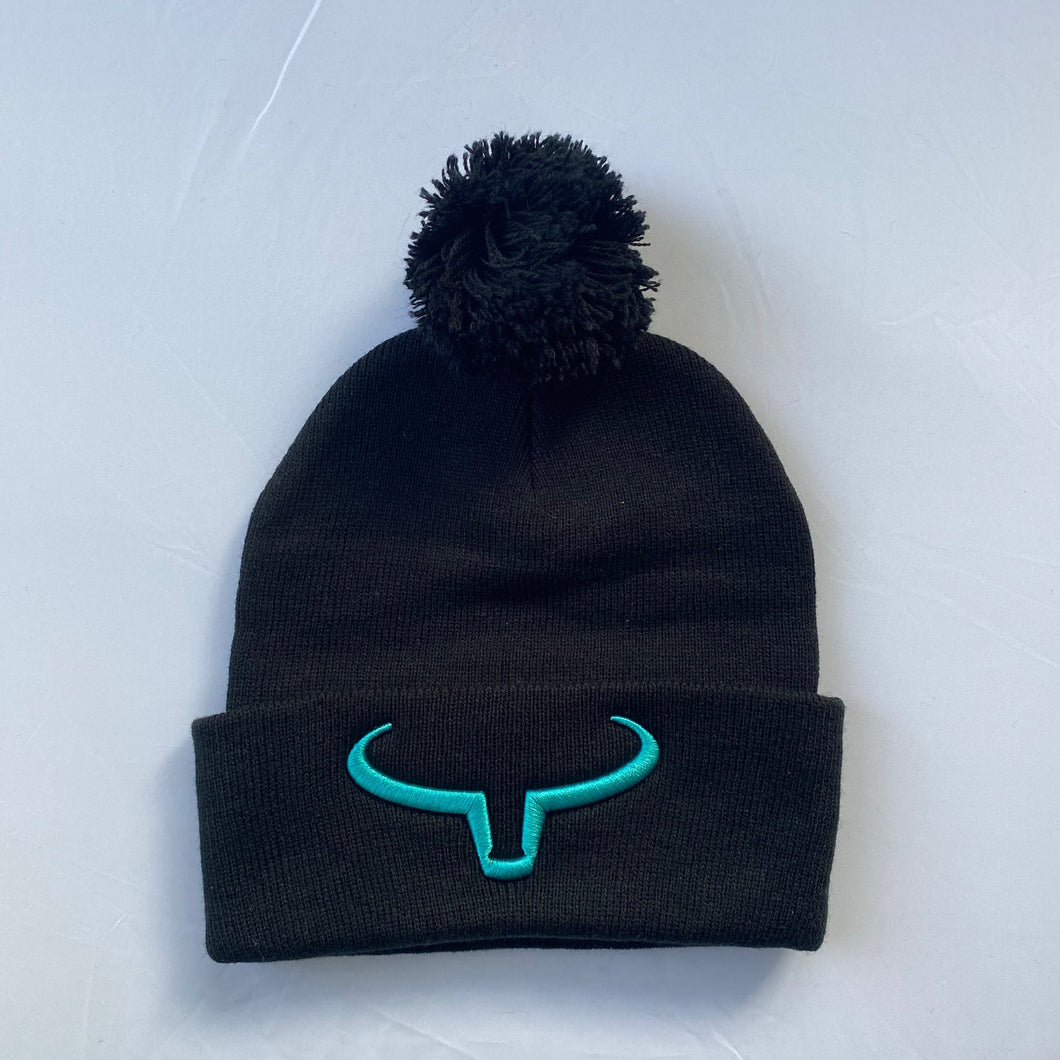 <tc>Ranch Brand | Beanie with Pompom | Black & Turquoise</tc>