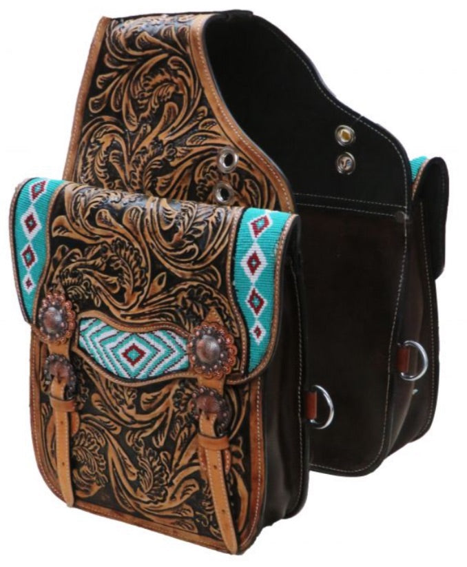Saddle Bag | Tooled Leather with Beaded Inlay