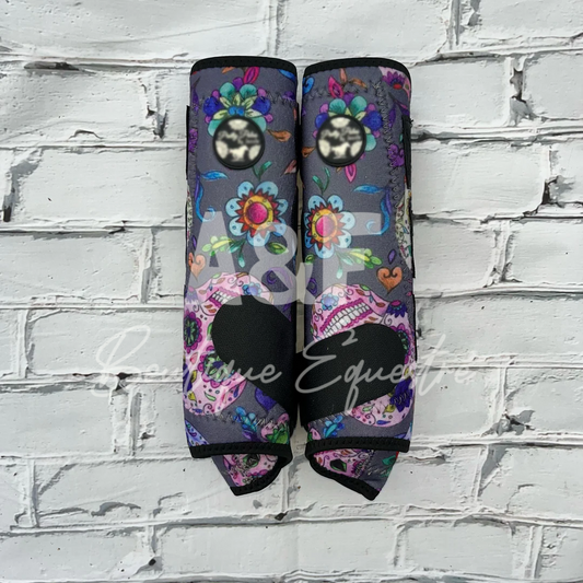 Guêtres Avants | Crânes Fleuris Gris