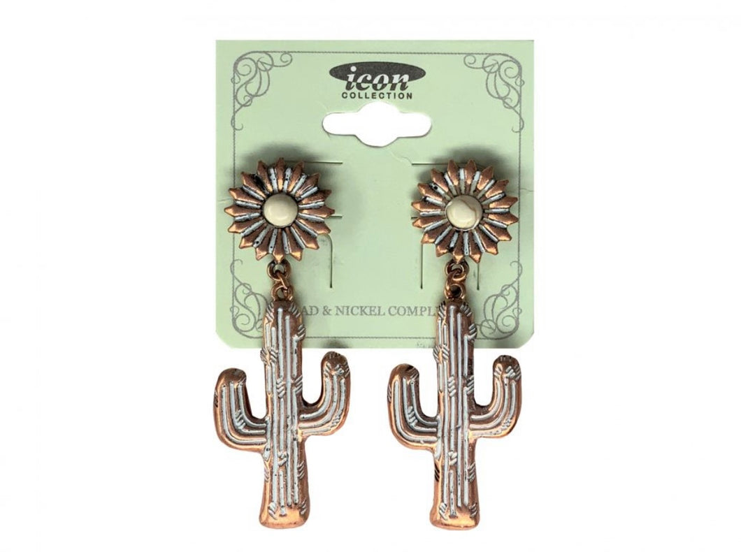 Earrings | White and Gold Sunflowers Cactus