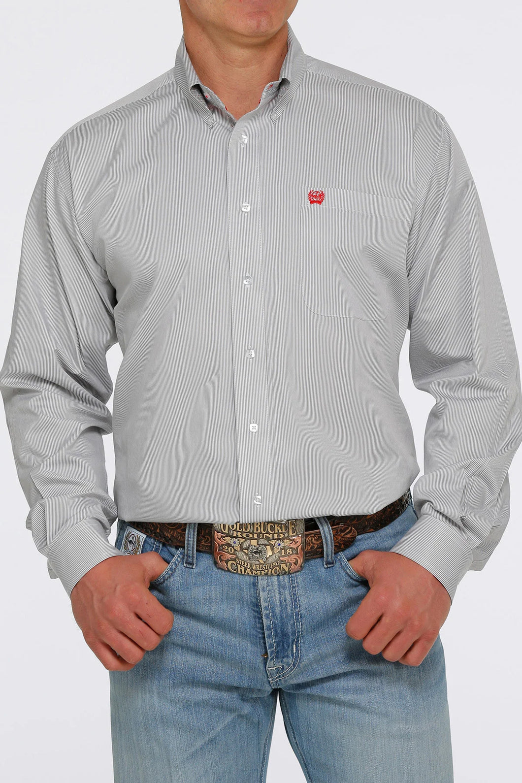 Cinch | Shirt | Grey Stripe & Red