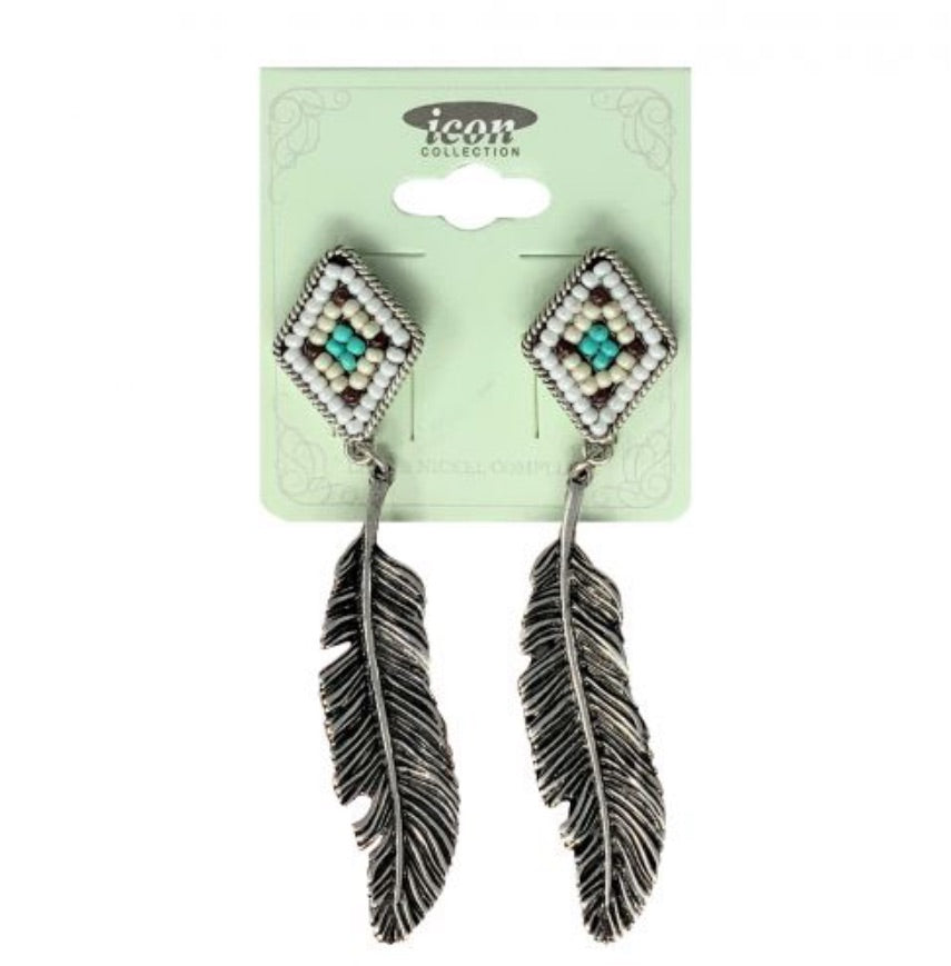 Earrings | Feathers and Beaded Diamond