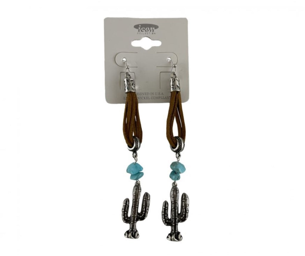 Boucles D’oreilles | Cactus et Pierres Turquoises