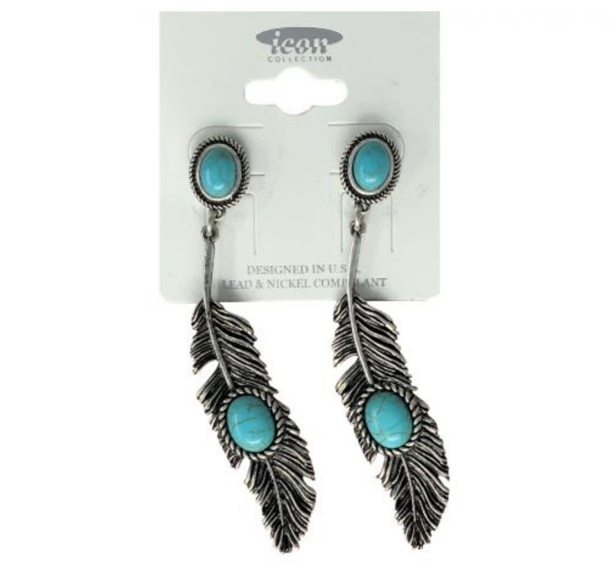 Earrings | Feathers and Turquoise Stone