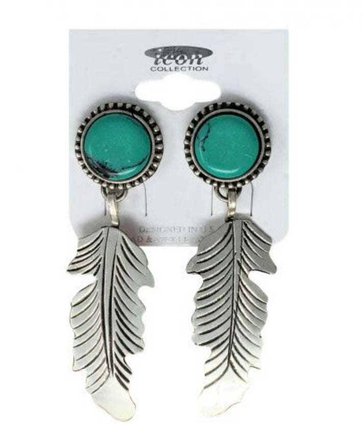 Boucles D’oreilles | Plumes et Pierres Turquoises